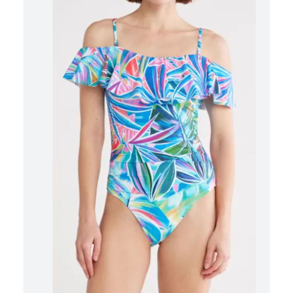 La Blanca Colorful Off-Shoulder Ruffle Swimsuit Size 20W